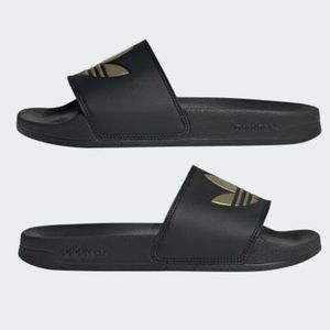 NIB Men Sz 8/Women Sz 9 (Euro Sz 42) Adidas Adilette Lite Slides In Black/Gold